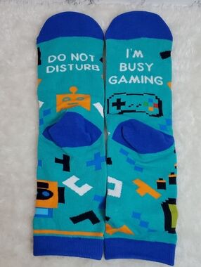 Do Not Disturb / I'm Busy Gaming Teal Gamer Socks NWT